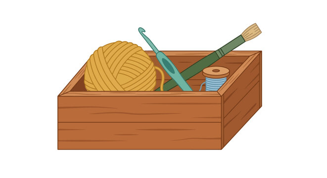 Craft Supply Wooden Box Vector Illustration