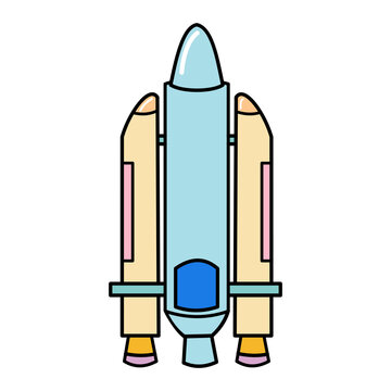 A cute cartoon space shuttle with rocket boosters ready for launch