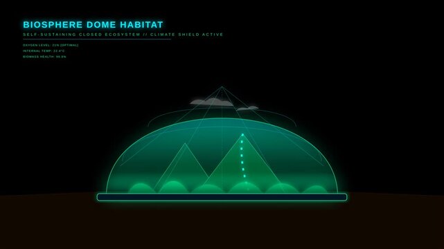 Futuristic Biosphere Dome Habitat Display with Ecological Monitoring Systems and Climate Shield