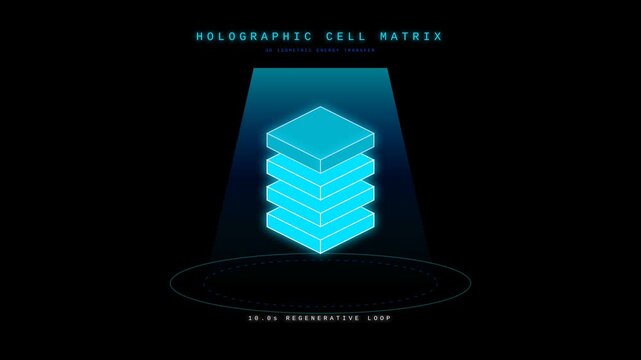 Holographic Isometric Cell Matrix Energy Transfer Loop Motion Graphics for Scientific Interface Design