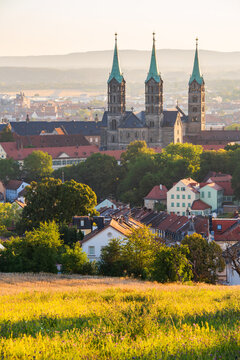 Bamberg Cathedral rises above a pastoral landscape in Bavaria