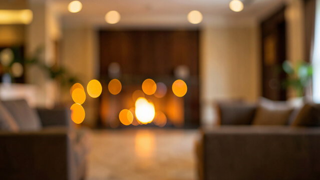 Hearth firelight glow in a fully defocused interior of an elegant sitting room