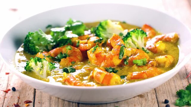 shrimp and broccoli stir-fry in light broth, healthy dinner