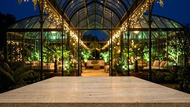 Matte Black Slate Table Surface on Modern Penthouse Balcony Bar with Glass Railings Luxury City Boke
