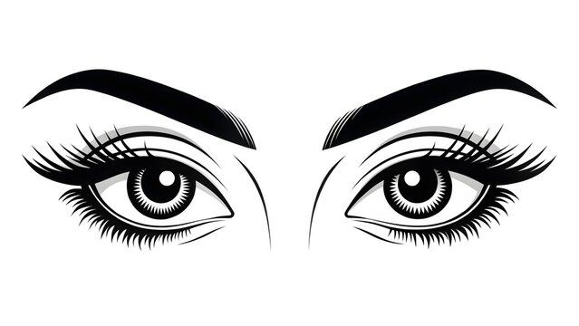 Minimalist vector illustration of beautiful female eyes with long eyelashes and eyebrows.