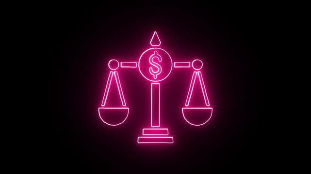 Neon Pink Justice Scale with Dollar Symbol Icon Animation on Black Background