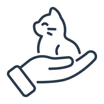 Line Art Cat on Hand Icon for Veterinary Care Branding