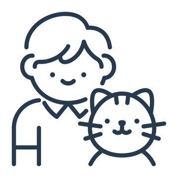Line Art Boy with Cat Icon for Pet Care App Onboarding