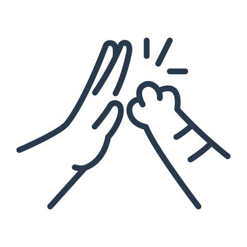 Line Art Human Hand and Animal Paw Icon for Pet Care Branding
