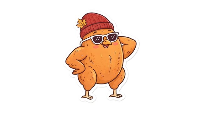A whimsical and colorful cartoon depiction of a thanksgiving turkey sporting a red cap and stylish sunglasses radiating a cool and confident vibe perfect for