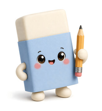 Adorable kawaii eraser character representing school supplies, learning, creativity, and everyday study.