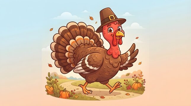 A delightful and whimsical cartoon illustration of a plump thanksgiving turkey showcasing the spirit of gratitude and the joy of the harvest season perfect for