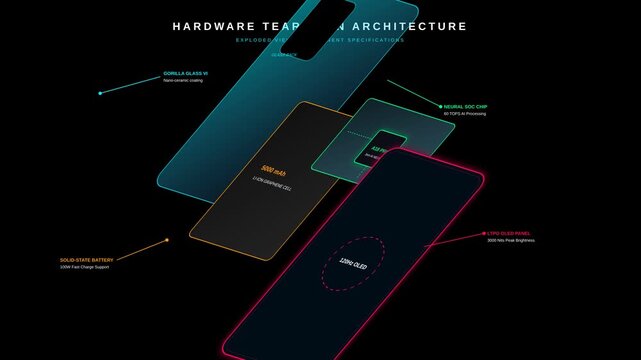 Exploded View Hardware Teardown Architecture Displaying Advanced Smartphone Component Specifications