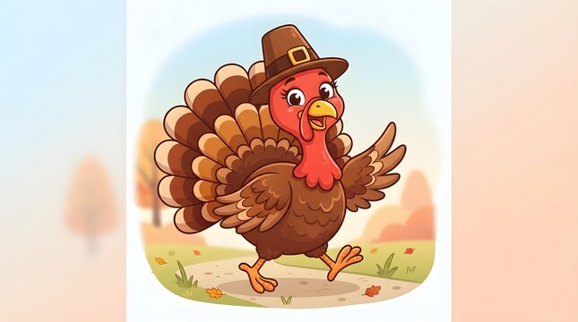 A delightful and charming cartoon turkey illustration perfect for thanksgiving celebrations greeting cards or festive decorations showcasing a joyful and whimsical character with vibrant colors