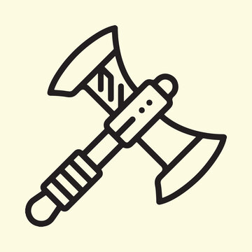 Double Headed Battle Axe Vector Line Icon Graphic