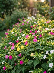 Obraz premium Colorful Four OClock Flowers Blooming in a Sunny Summer Garden