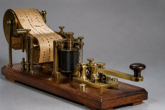 Antique telegraph key and paper tape register