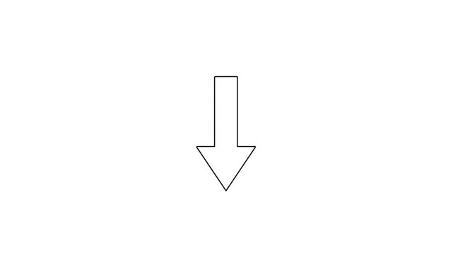 Simple black outline arrow pointing downwards on a plain white background for directional signage