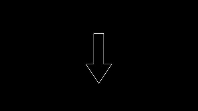 Minimalist white outline arrow pointing downwards on a solid black background for modern interface