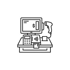 Fototapeta premium A simple black and white line icon of a modern retail point of sale system.