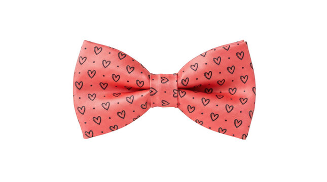 Pink bow tie with small heart pattern isolated on transparent background