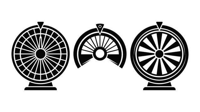 Spinning prize wheels including full circular wheel, semi-circular gauge, wheel with distinct segments for lottery games