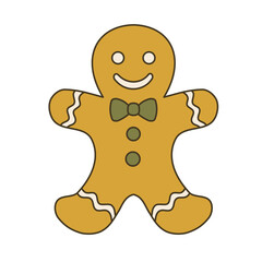 Fototapeta premium Cute Gingerbread Man Cookie Vintage Christmas Vector Illustration