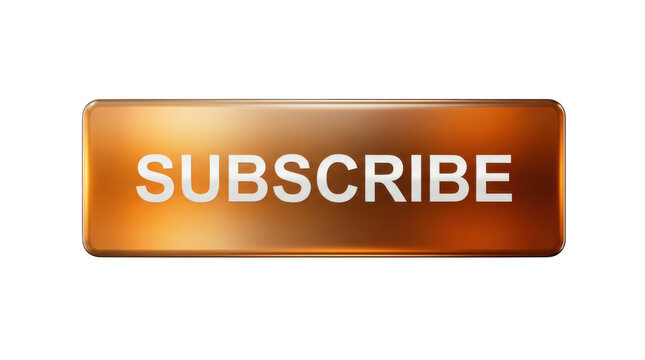 Glossy metallic bronze rectangular subscribe button with white text isolated on transparent background