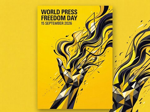 World press freedom day 2026 poster with polygonal abstract hand illustration