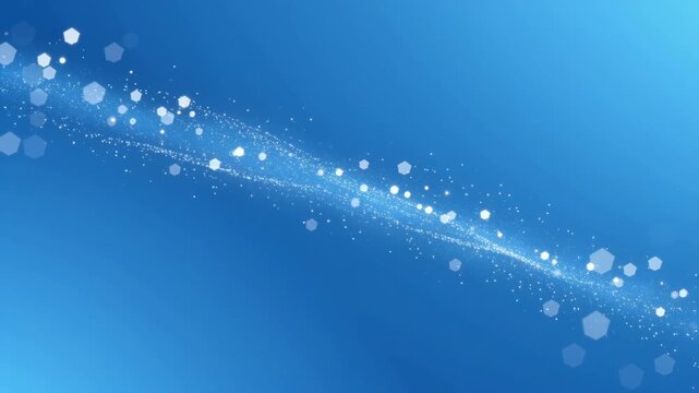 Abstract soft blue background with diagonal glowing particle wave and bokeh