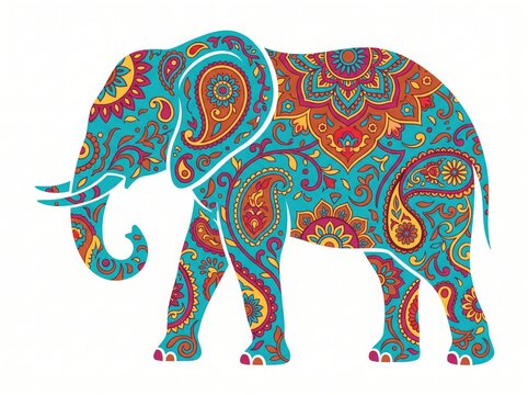 Ornate elephant illustration with paisley patterns diwali festival of lights decoration