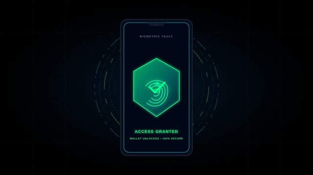 Digital Biometric Vault Scanning Identity and Secure Access Animation for Mobile Wallet Application