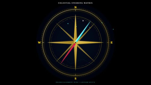Futuristic Digital Compass Interface Display with Celestial Steering Matrix Navigation Design
