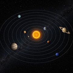 Fototapeta premium Heliocentric solar system diagram with planetary orbits