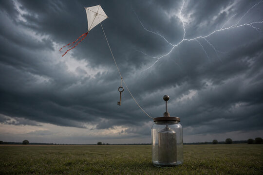 Historic electricity experiment beneath a storm charged sky