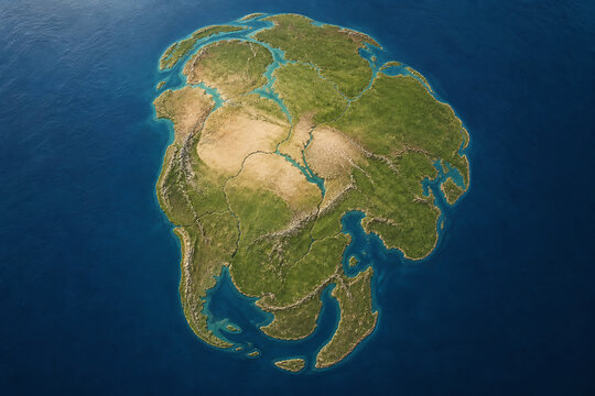 Pangaea reconstruction with continents joined like puzzle pieces