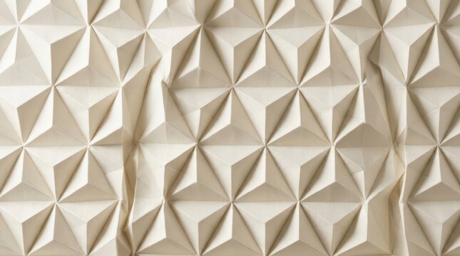 Close-up of folded origami paper tessellation with realistic texture and soft diffused shadows