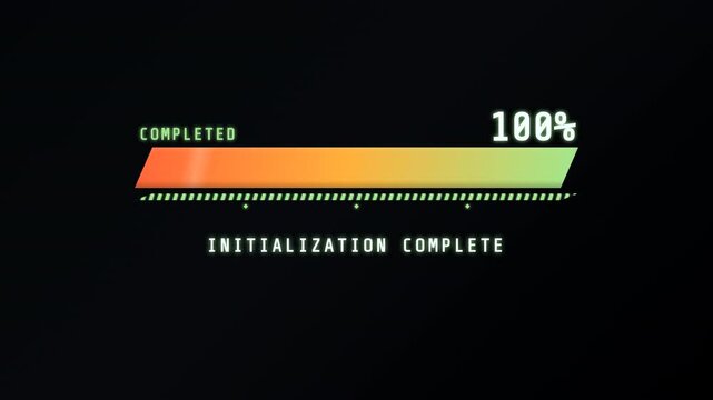 Futuristic digital loading bar animation showing progress from zero to one hundred percent complete.