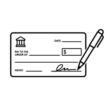 Signing cheque icon, black glyph vector symbol for web and app interface design