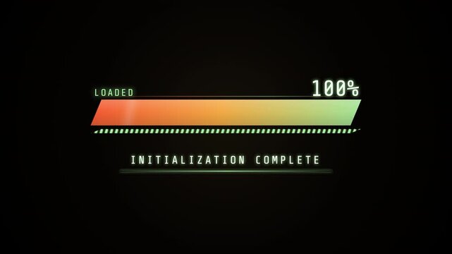 Futuristic digital loading progress bar animation showing percentage from start to completion on black background.