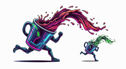 Fototapeta premium Colorful mug with flowing paint running.