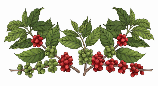 Coffee beans on tree branch.