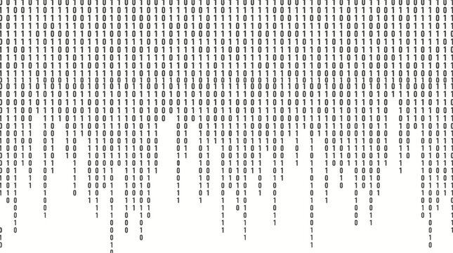 Digital data stream of binary code falling like rain on white background abstract technology concept