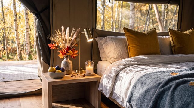 Relaxing Autumn Glamping Retreat in Forest Tent