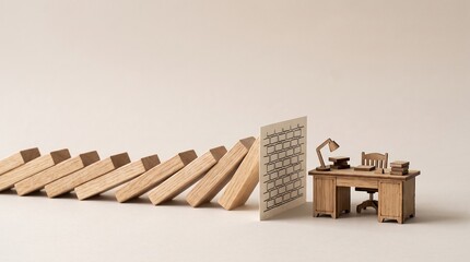 Obraz premium Domino Effect Stopped by Desk: Business Resilience, Risk Management Concept