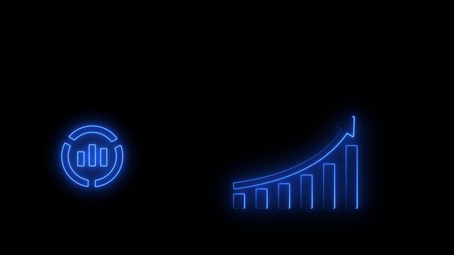 Neon glowing business graph chart icon video animation. Neon Data Analytics Icon animation. Glowing lighting Growth finance graph chart video motion animation. Neon Business graph chart animation.