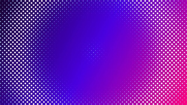 Abstract blue and pink gradient background with pulsing white halftone dots. This seamless hypnotic circular motion graphic loop is perfect for modern pop art video designs.