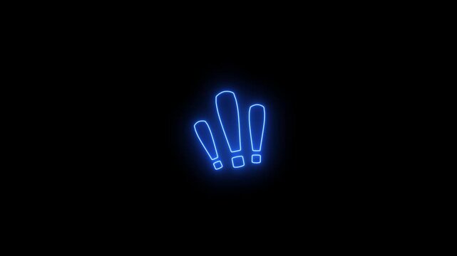 Neon glowing Exclamation Mark video animation. Neon lighting exclamation point icon animation.