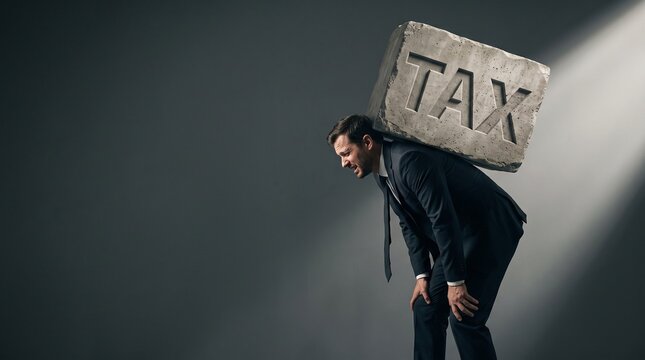 Businessman Carrying Heavy Tax Stone Burden