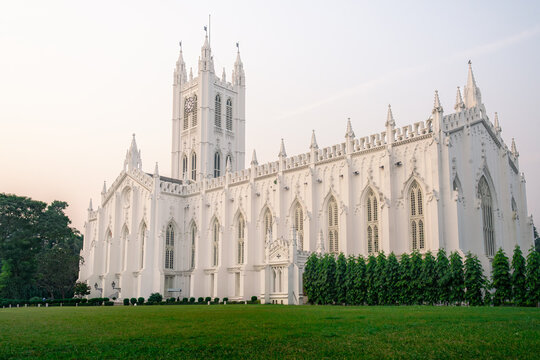White St Pauls Cathedral and lawn in Kolkata India